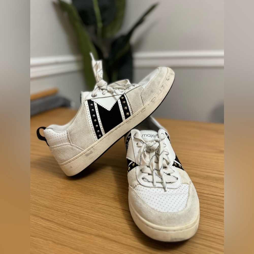 Maje Paris White Leather Suede Sneakers with Star Stud Detail Size 40 US 9.5–10 - Picture 4 of 10